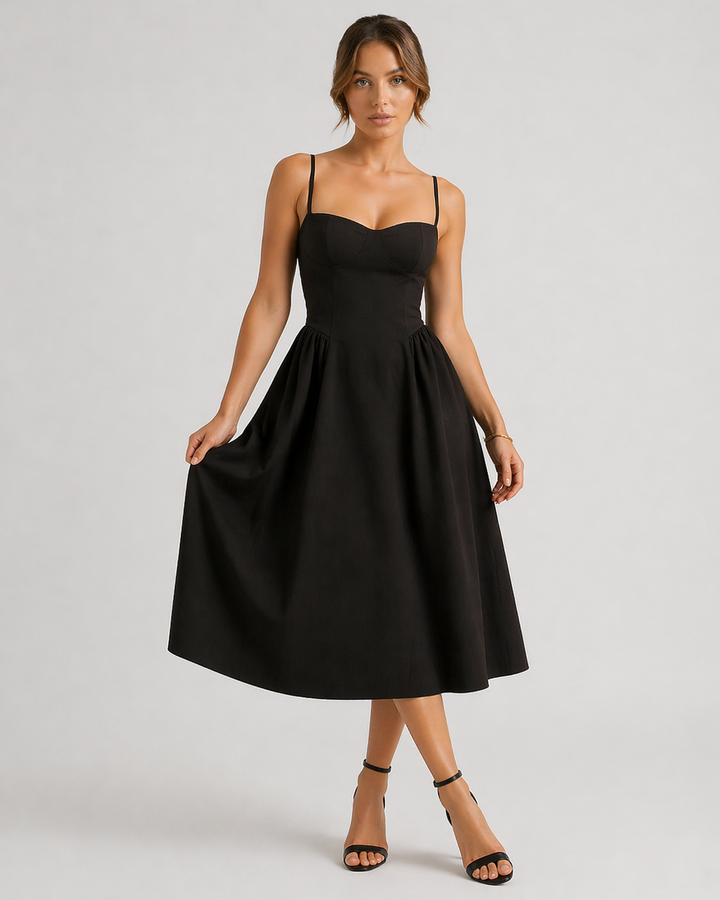 CLOE™|VESTITO MIDI CON CORPETTO STRUTTURATO E GONNA AMPIA