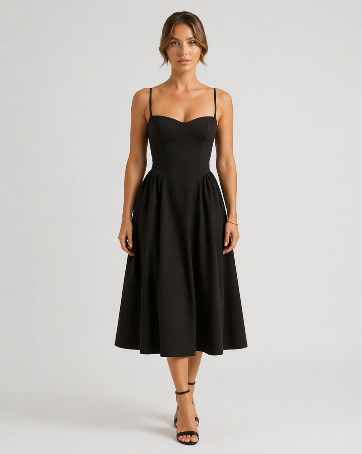 CLOE™|VESTITO MIDI CON CORPETTO STRUTTURATO E GONNA AMPIA