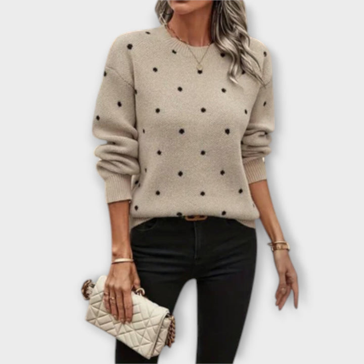 AVA™|MAGLIONE A MANICHE LUNGHE CASUAL IN MAGLIA CON MOTIVO A POIS