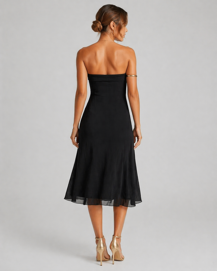 ALTHEA™|VESTITO MIDI A FASCIA IN CHIFFON FLUIDO