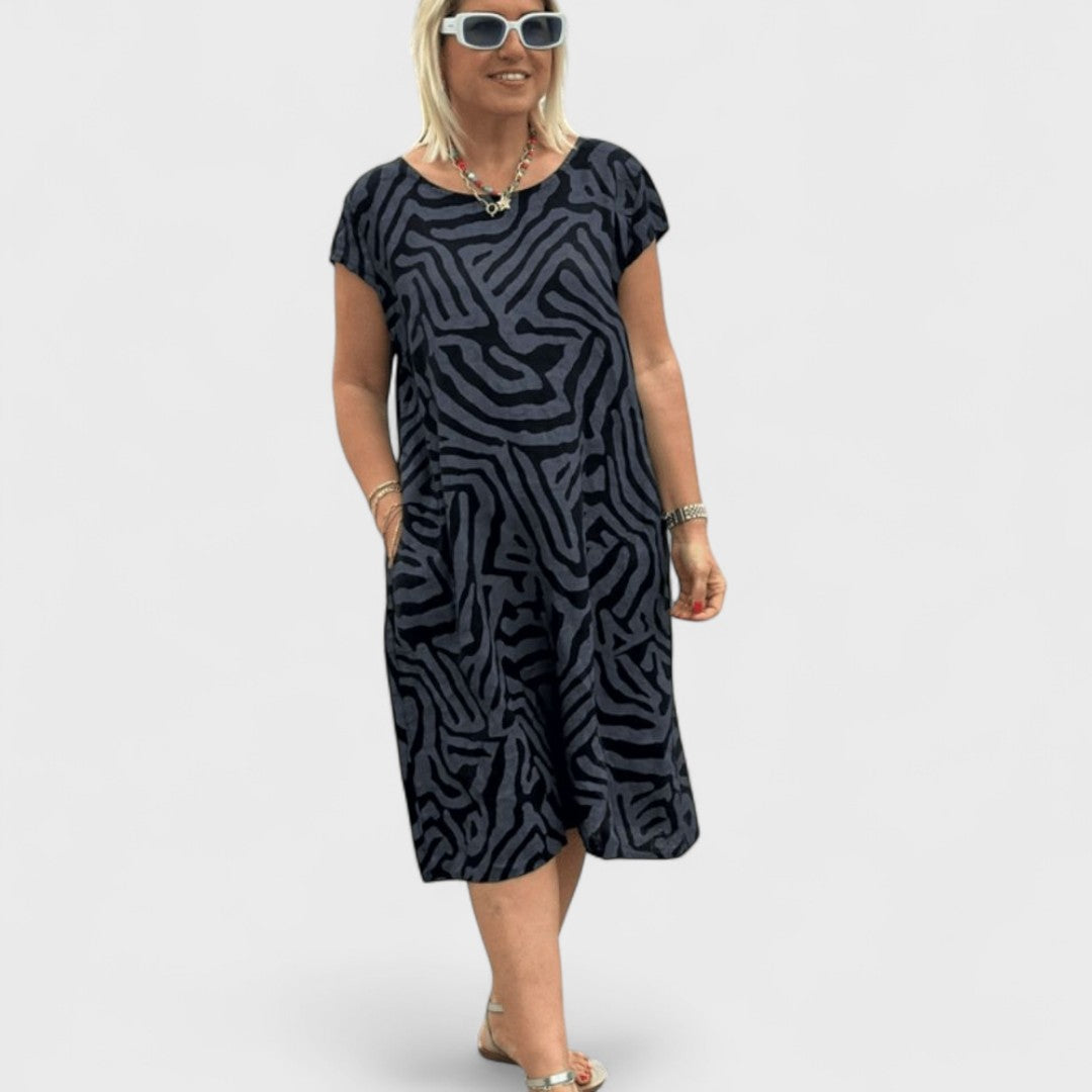 NELIA™|ABITO ESTIVO A GIROCOLLO CON BELLA STAMPA