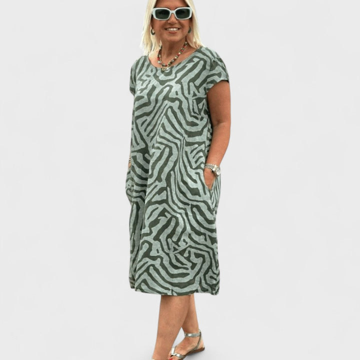 NELIA™|ABITO ESTIVO A GIROCOLLO CON BELLA STAMPA