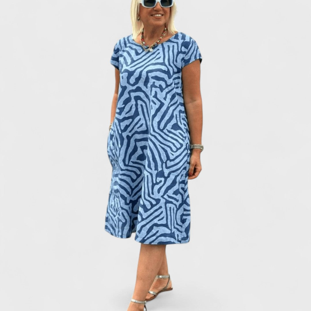 NELIA™|ABITO ESTIVO A GIROCOLLO CON BELLA STAMPA