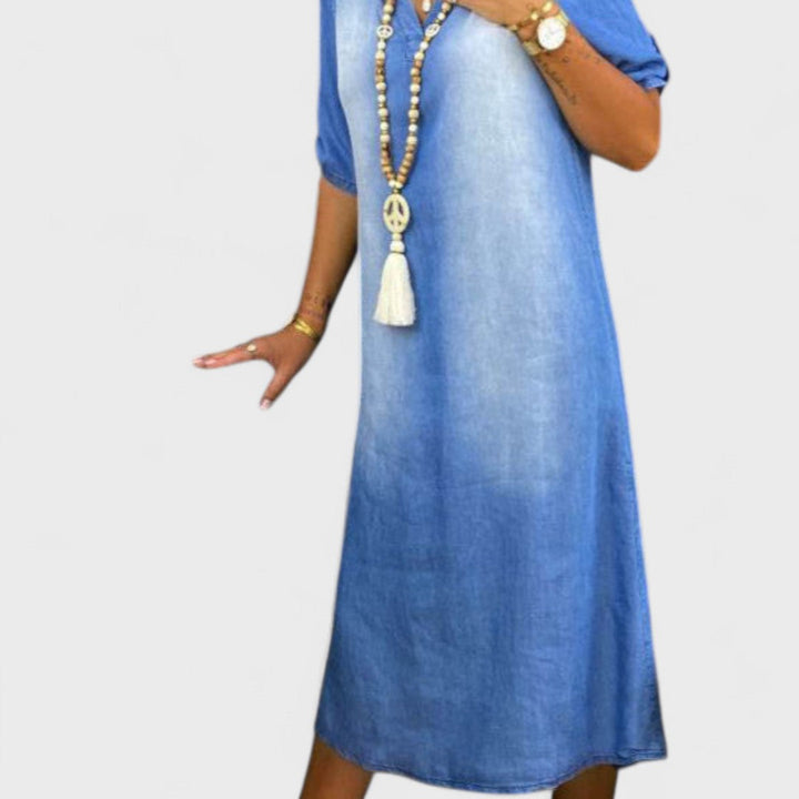 ILSE™|ABITO ESTIVO CON SCOLLO A V IN DENIM