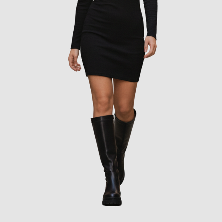 DIANA™|STIVALI ALTI IN PELLE NERA