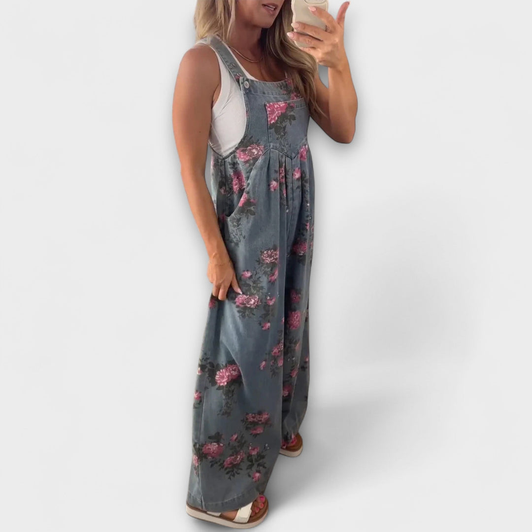 BETHANY™|SALOPETTE IN DENIM CON MOTIVO FLOREALE
