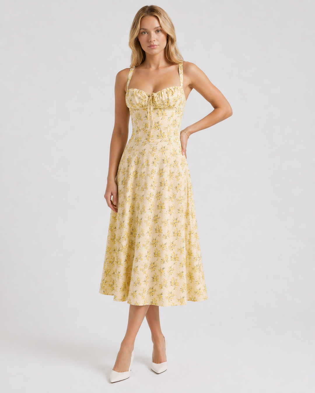GINEVRA™|VESTITO MIDI FLOREALE CON CORPETTO ARRICCIATO