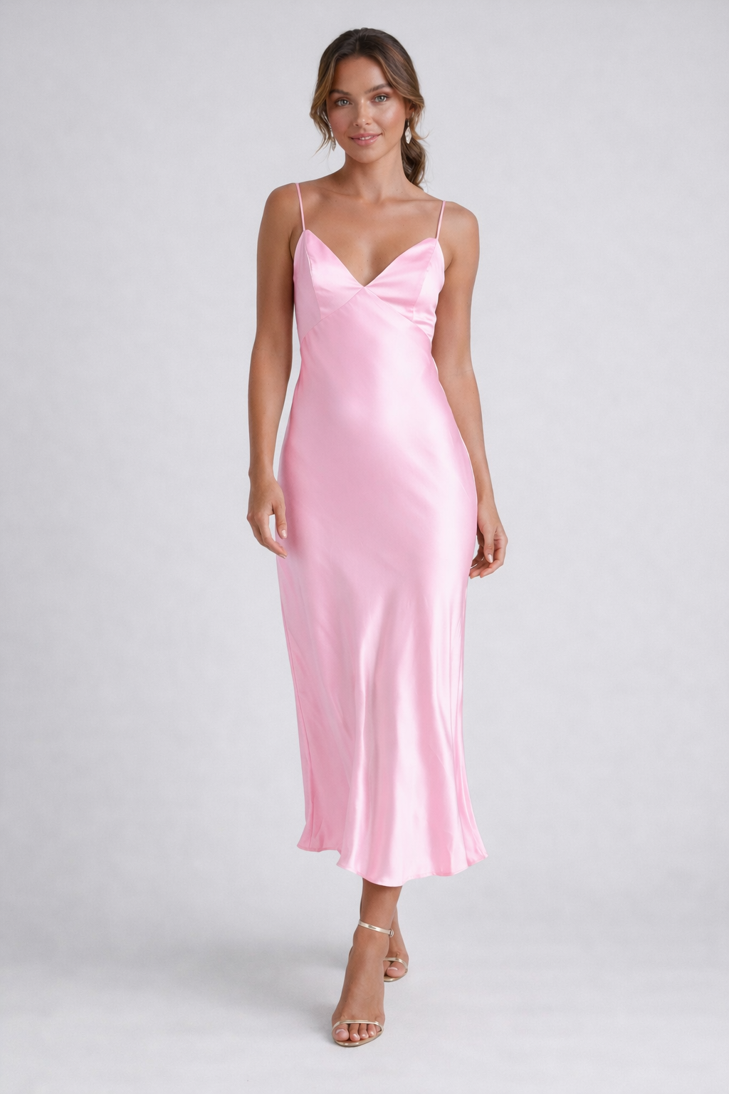 SERELYN™|VESTITO MIDI SATINATO SPALLINE SOTTILI CELESTE
