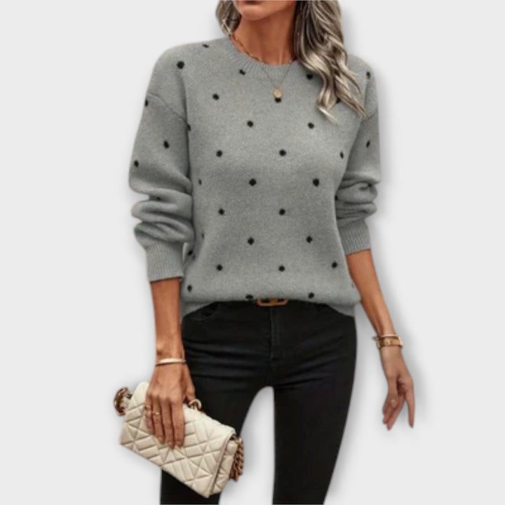 AVA™|MAGLIONE A MANICHE LUNGHE CASUAL IN MAGLIA CON MOTIVO A POIS