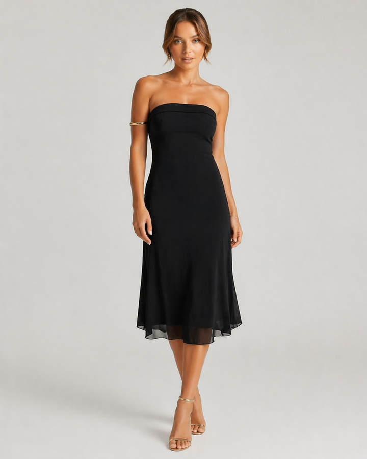 ALTHEA™|VESTITO MIDI A FASCIA IN CHIFFON FLUIDO