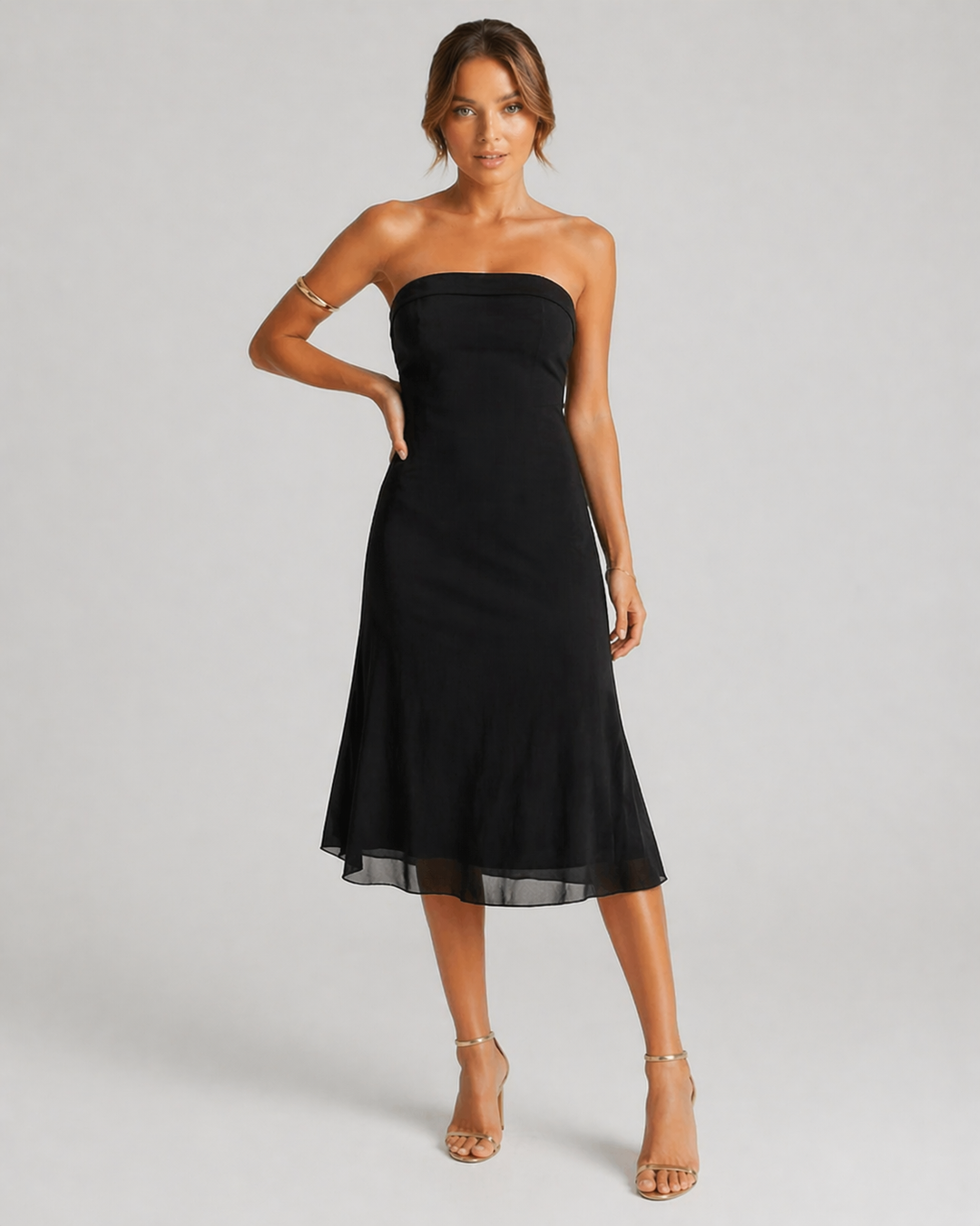 ALTHEA™|VESTITO MIDI A FASCIA IN CHIFFON FLUIDO