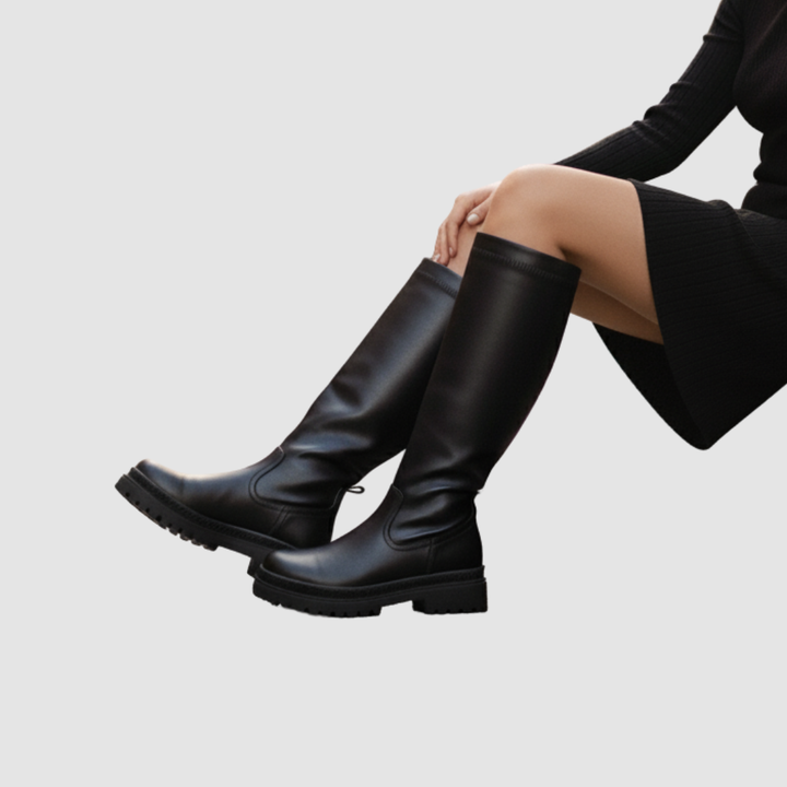 DIANA™|STIVALI ALTI IN PELLE NERA