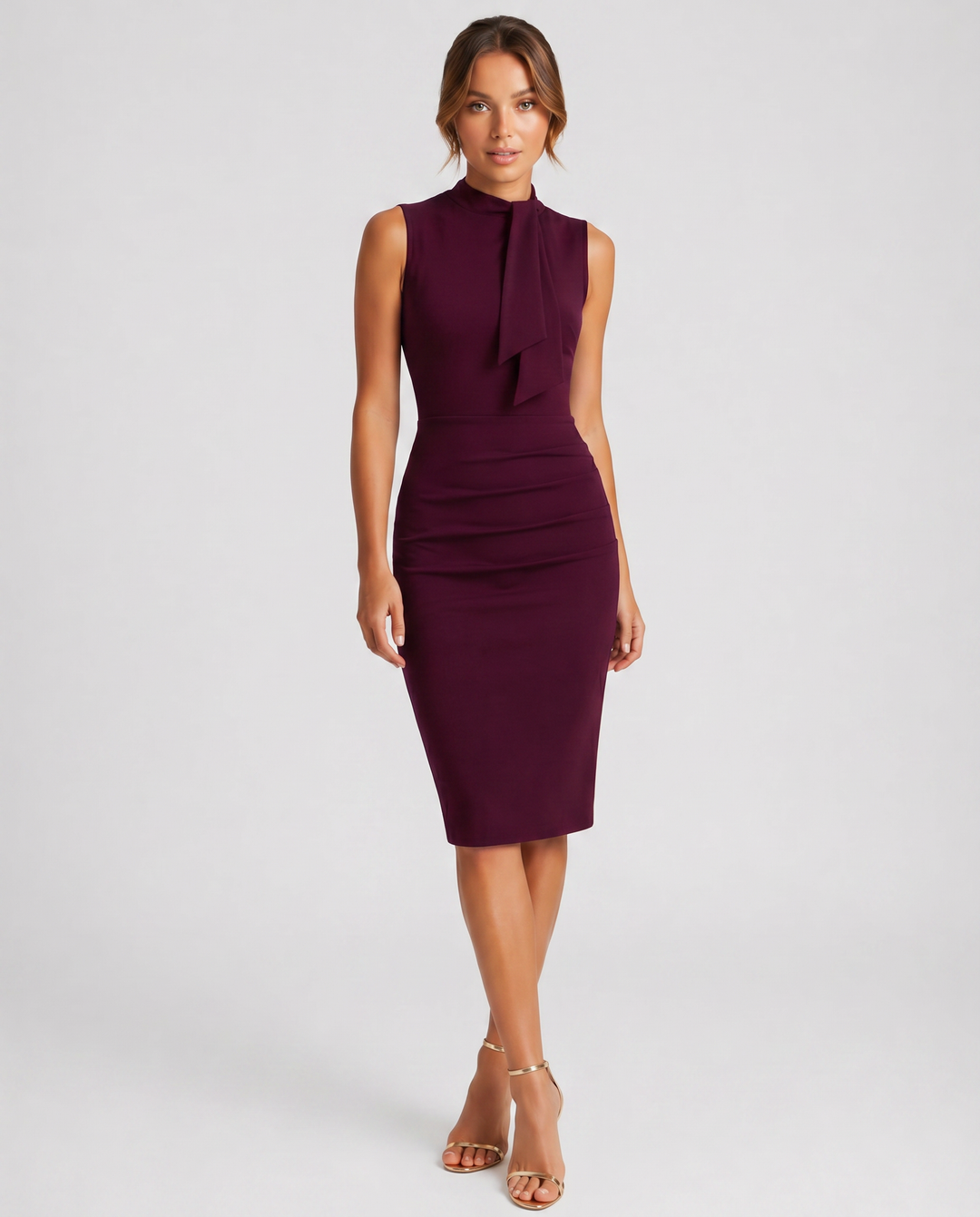 ELENA™|VESTITO MIDI ELEGANTE CON COLLO ALTO E FIOCCO