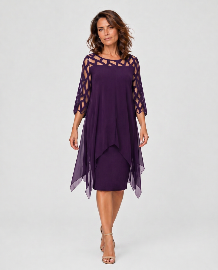 MARTINA™|VESTITO MIDI ELEGANTE CON MANICHE IN RETE E STRATI LEGGERI