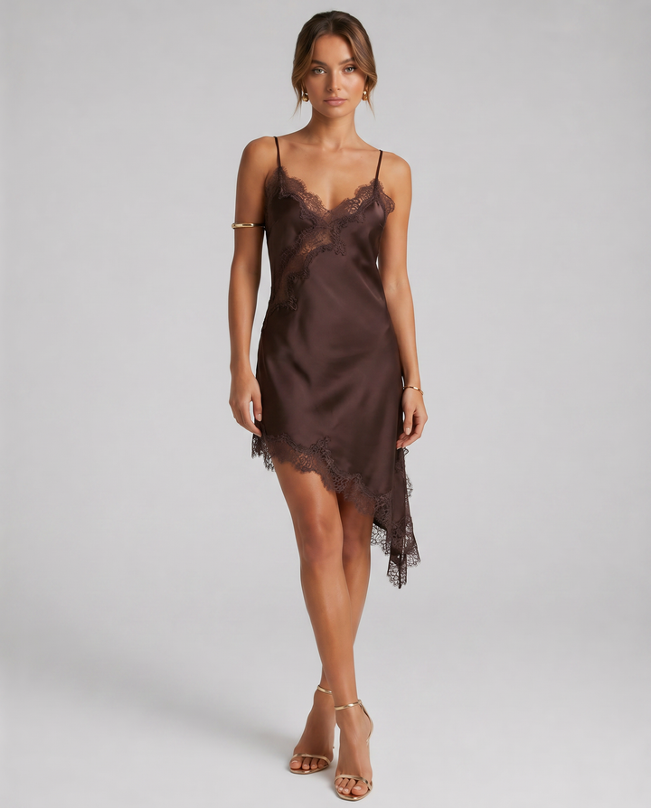 NOCTYRA™|VESTITO SATINATO ASIMMETRICO CON PIZZO ELEGANTE