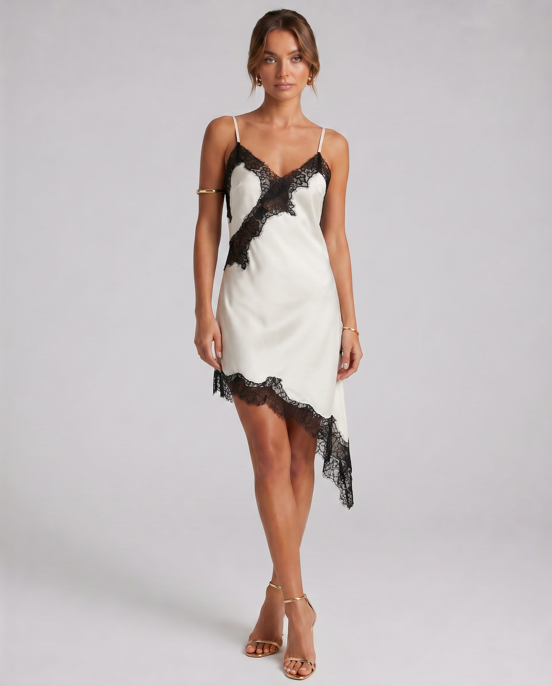 NOCTYRA™|VESTITO SATINATO ASIMMETRICO CON PIZZO ELEGANTE