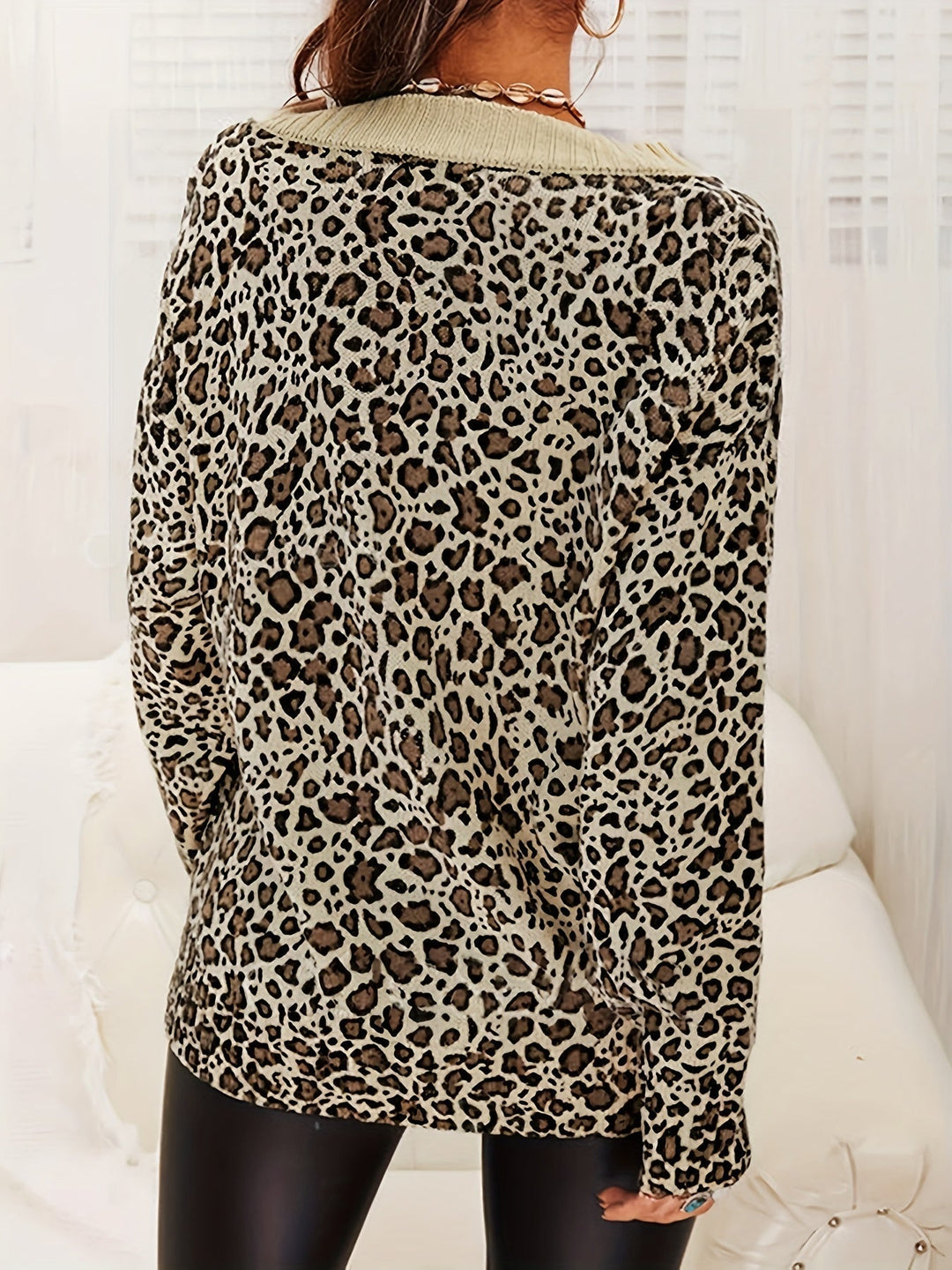 SIENNA™|MAGLIONE V-NECK LEOPARDATO