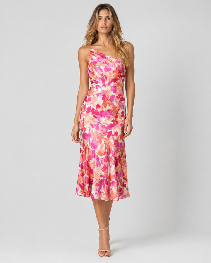 GINEVRA™|VESTITO MIDI MONOSPALLA FLOREALE