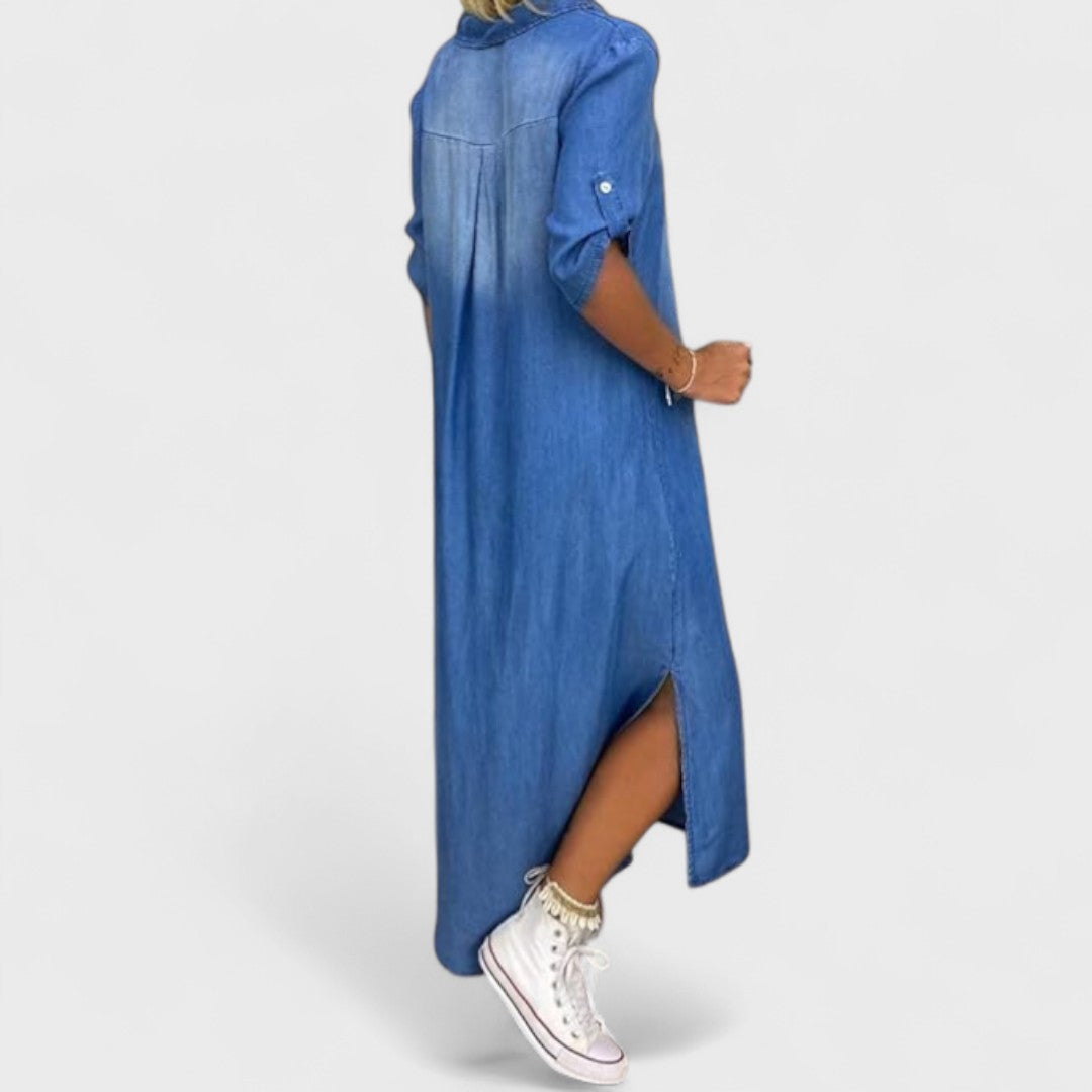 ILSE™|ABITO ESTIVO CON SCOLLO A V IN DENIM