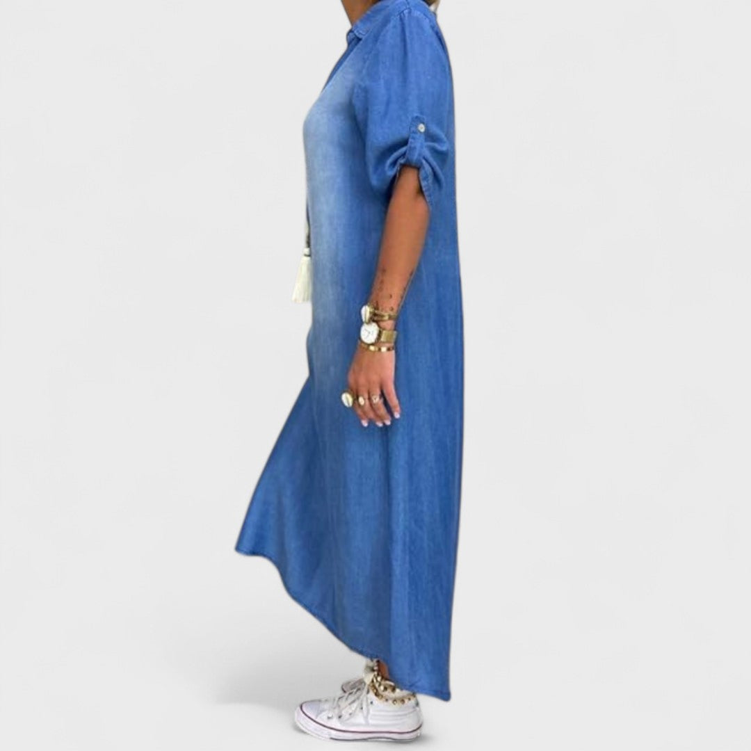 ILSE™|ABITO ESTIVO CON SCOLLO A V IN DENIM