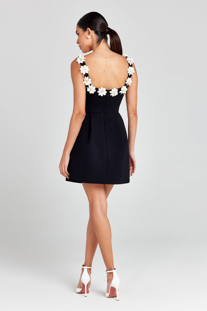 LUDOVICA™|VESTITO MINI CON DETTAGLI FLOREALI E TAGLIO SVASATO