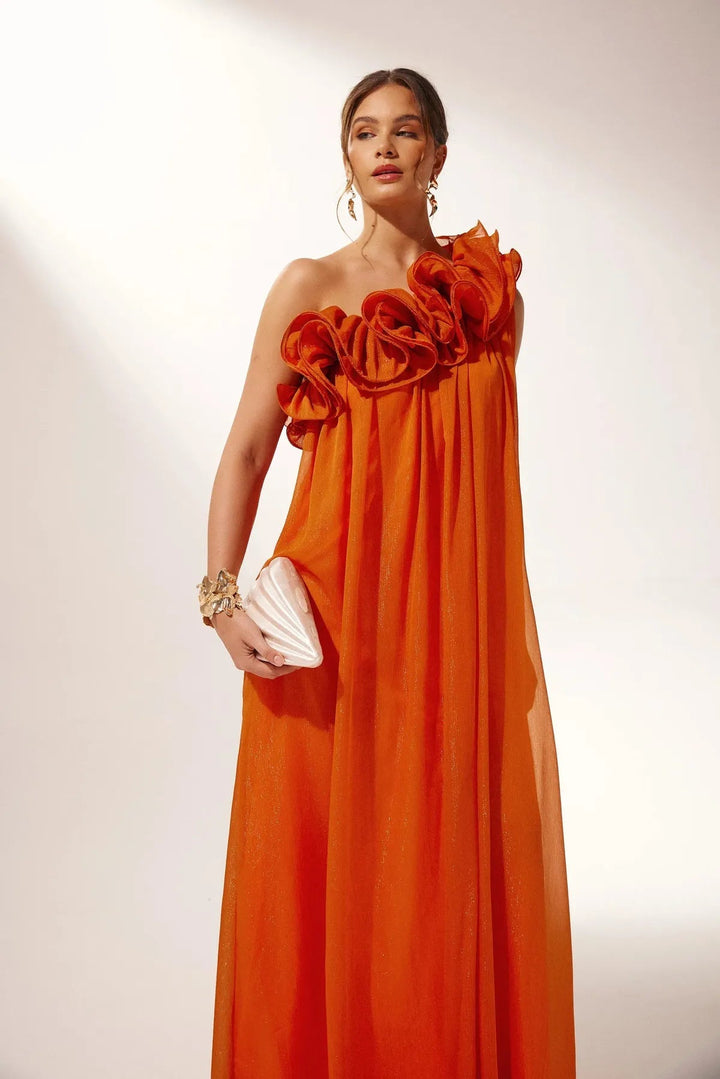Formal Asymmetric One-Shoulder Floral Evening Gown