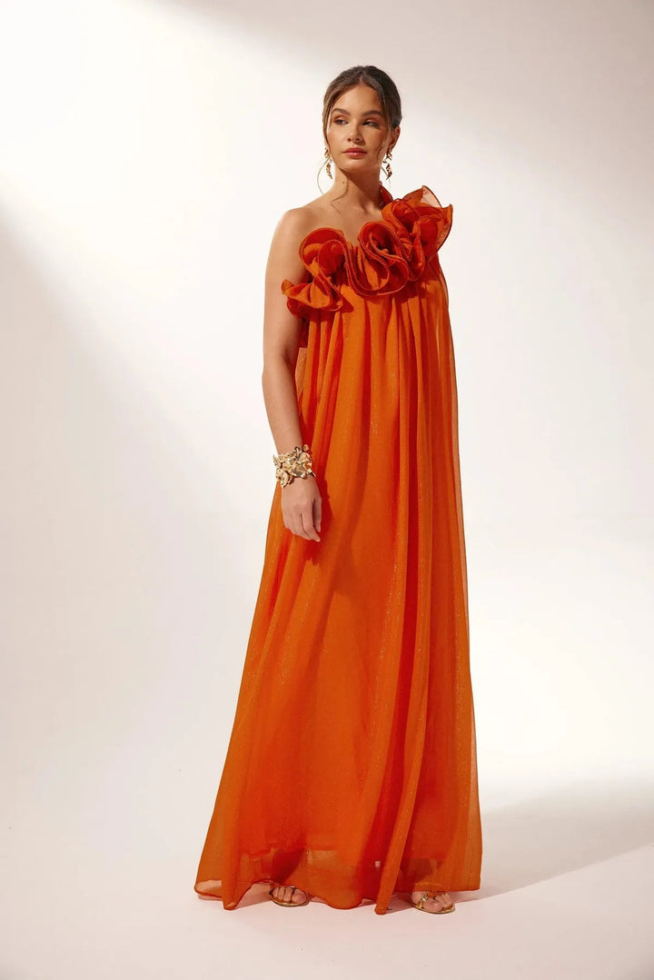 Formal Asymmetric One-Shoulder Floral Evening Gown