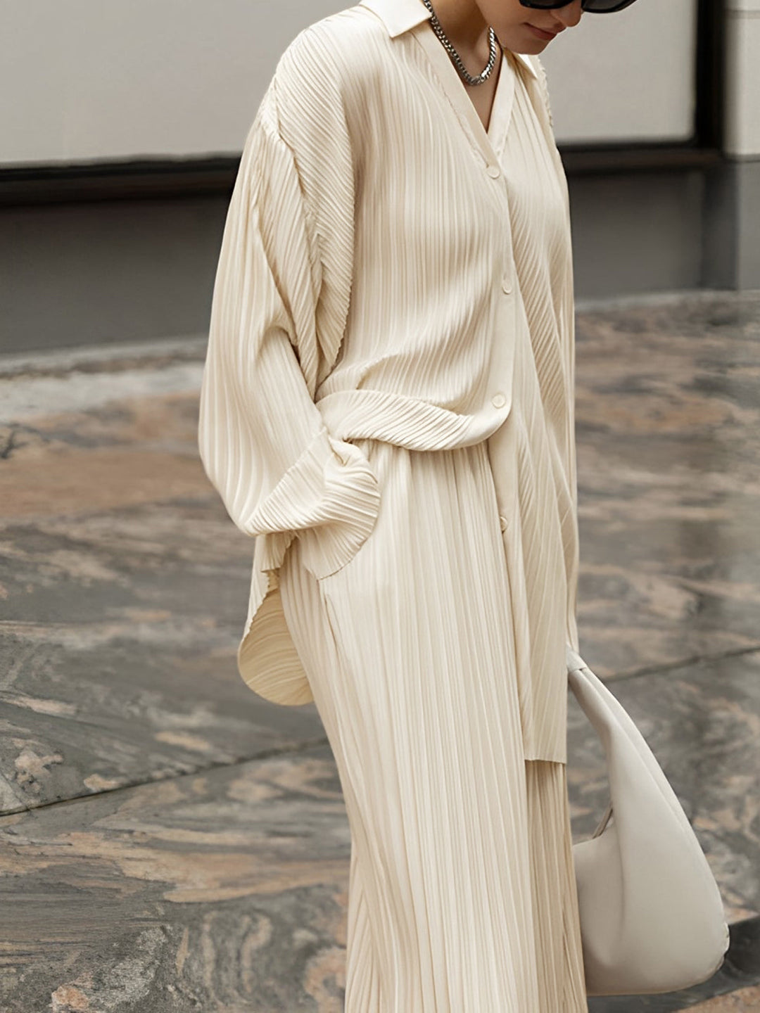 CAMILA™|SET PLISSETTATO CON CAMICIA E PANTALONI