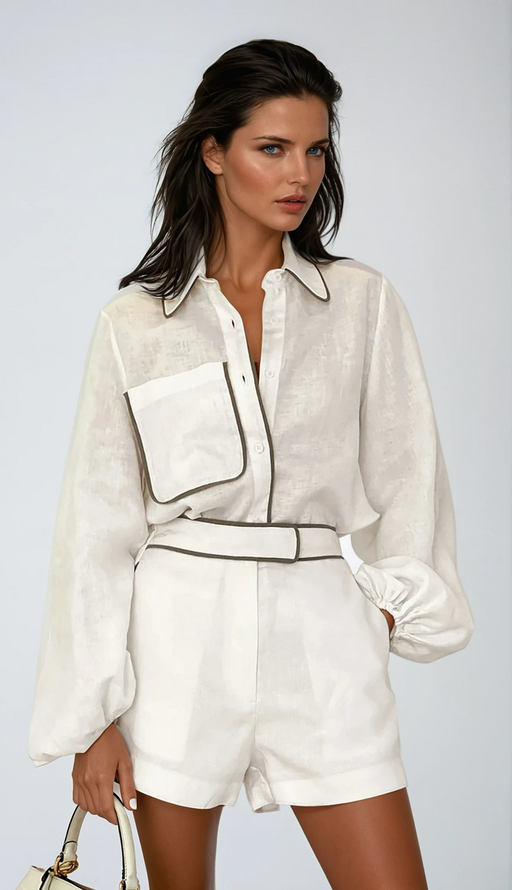 LARA™|SET CAMICIA E SHORTS ELEGANTI