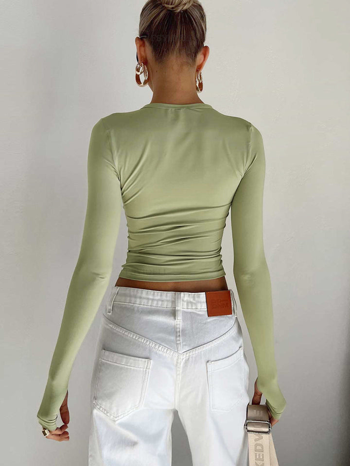 NORA™|TOP A MANICHE LUNGHE ESSENZIALE ELASTICIZZATO