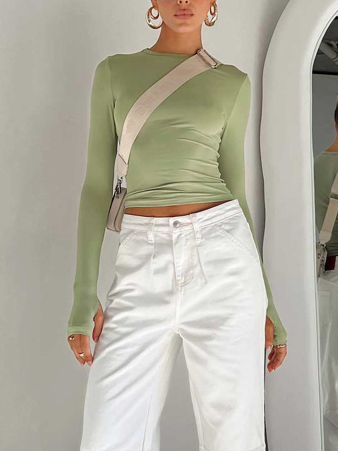 NORA™|TOP A MANICHE LUNGHE ESSENZIALE ELASTICIZZATO