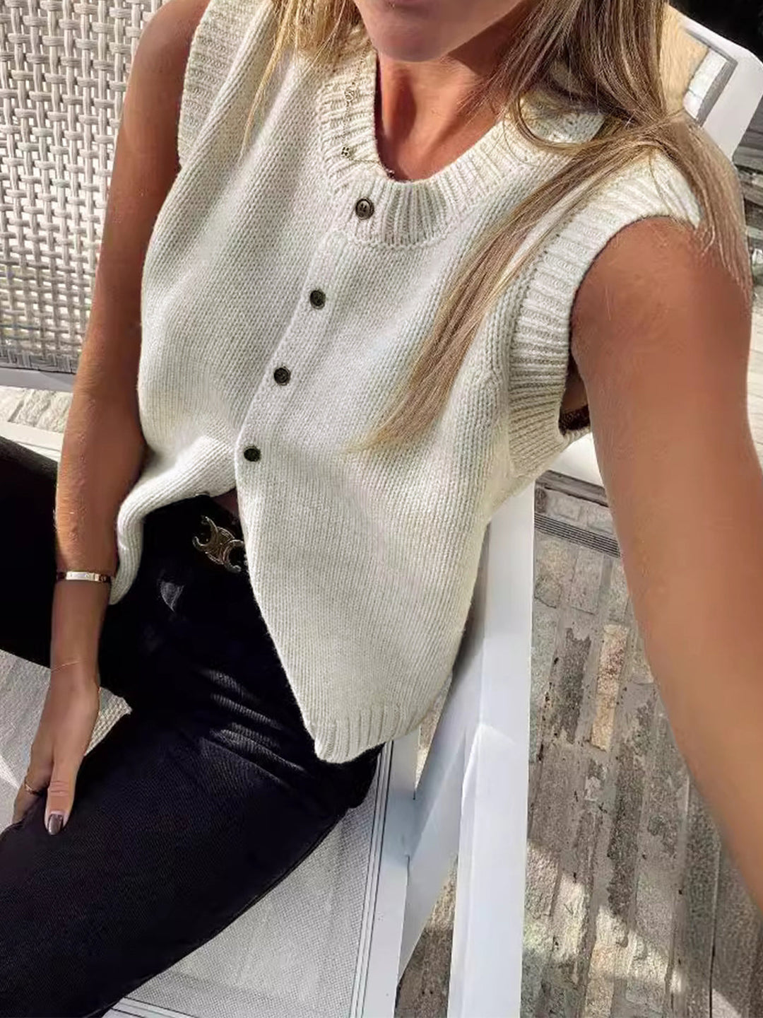 LIVIA™|TOP GILET IN MAGLIA CON BOTTONI FRONTALI