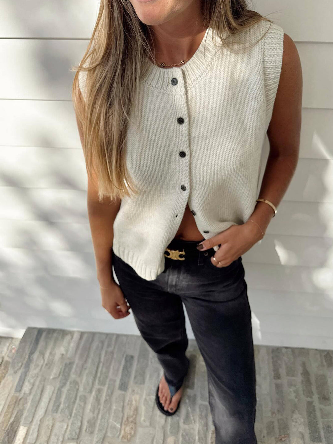 LIVIA™|TOP GILET IN MAGLIA CON BOTTONI FRONTALI
