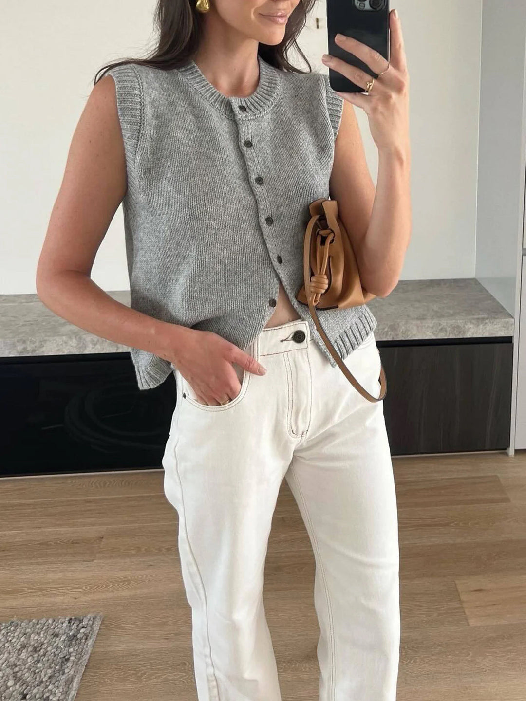 LIVIA™|TOP GILET IN MAGLIA CON BOTTONI FRONTALI