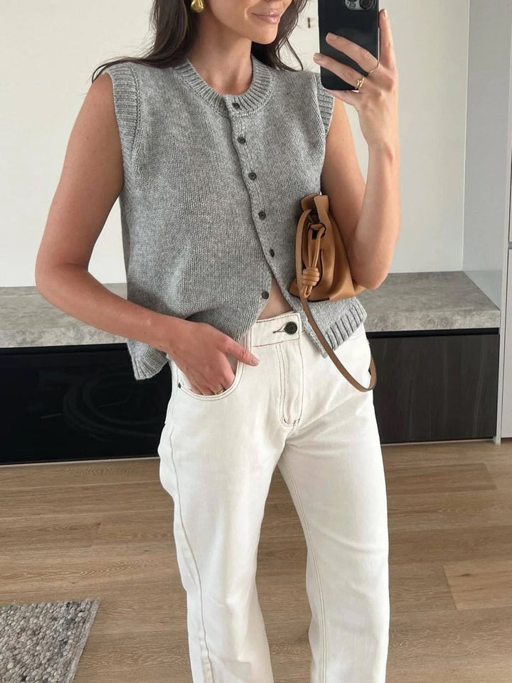 LIVIA™|TOP GILET IN MAGLIA CON BOTTONI FRONTALI