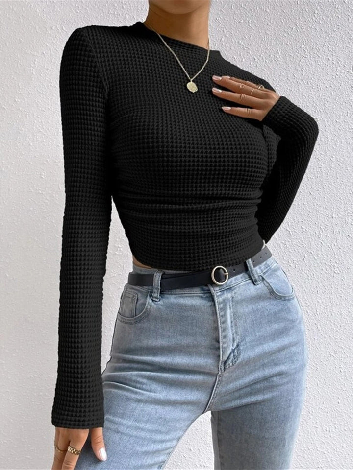 CHIARA™|TOP A MANICHE LUNGHE TEXTURIZZATO CROPPED