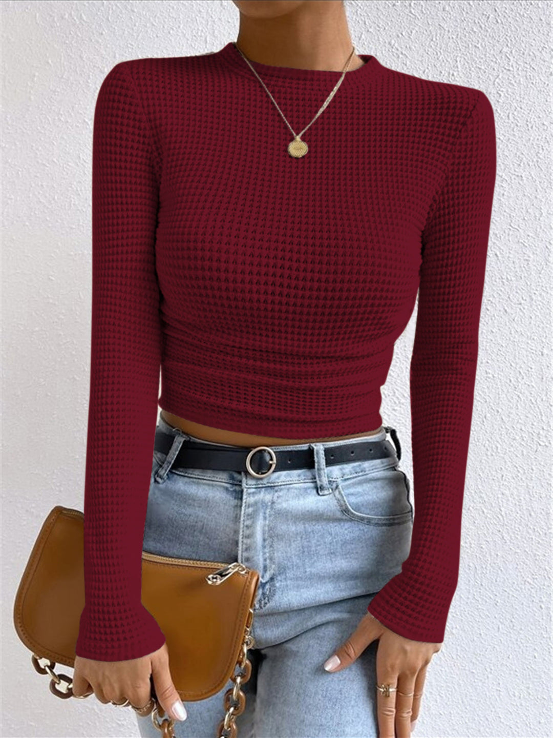 CHIARA™|TOP A MANICHE LUNGHE TEXTURIZZATO CROPPED