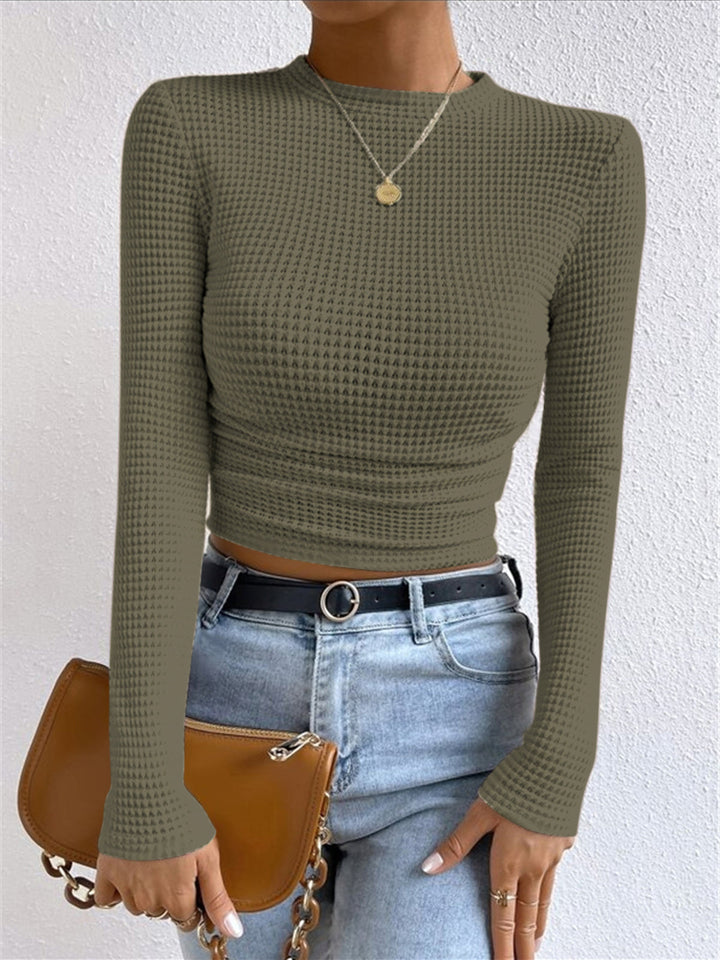 CHIARA™|TOP A MANICHE LUNGHE TEXTURIZZATO CROPPED