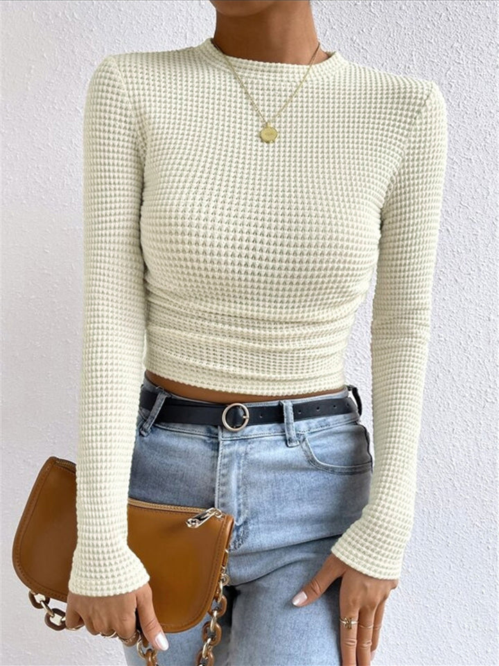 CHIARA™|TOP A MANICHE LUNGHE TEXTURIZZATO CROPPED