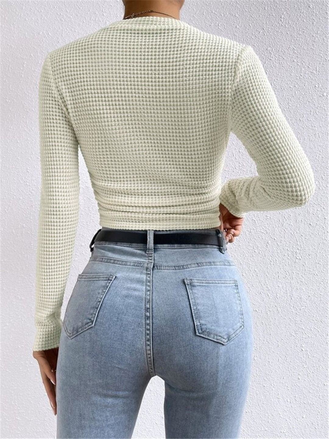 CHIARA™|TOP A MANICHE LUNGHE TEXTURIZZATO CROPPED