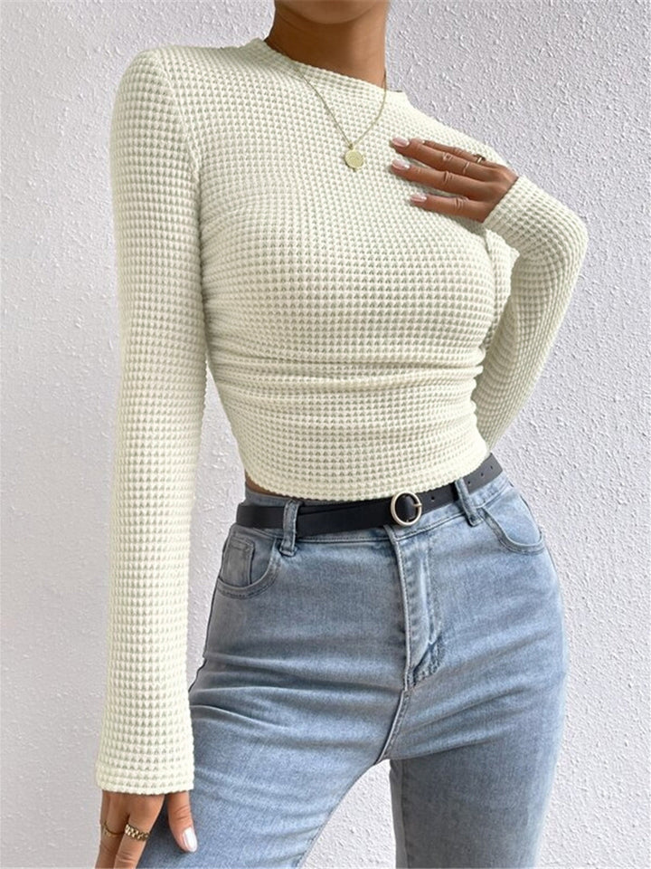 CHIARA™|TOP A MANICHE LUNGHE TEXTURIZZATO CROPPED