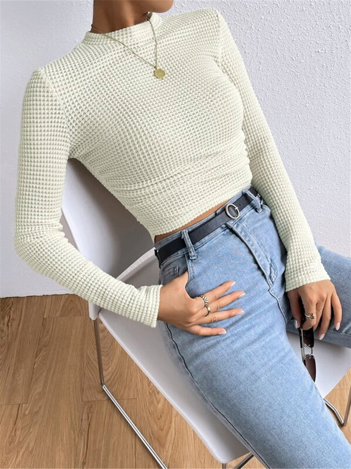 CHIARA™|TOP A MANICHE LUNGHE TEXTURIZZATO CROPPED
