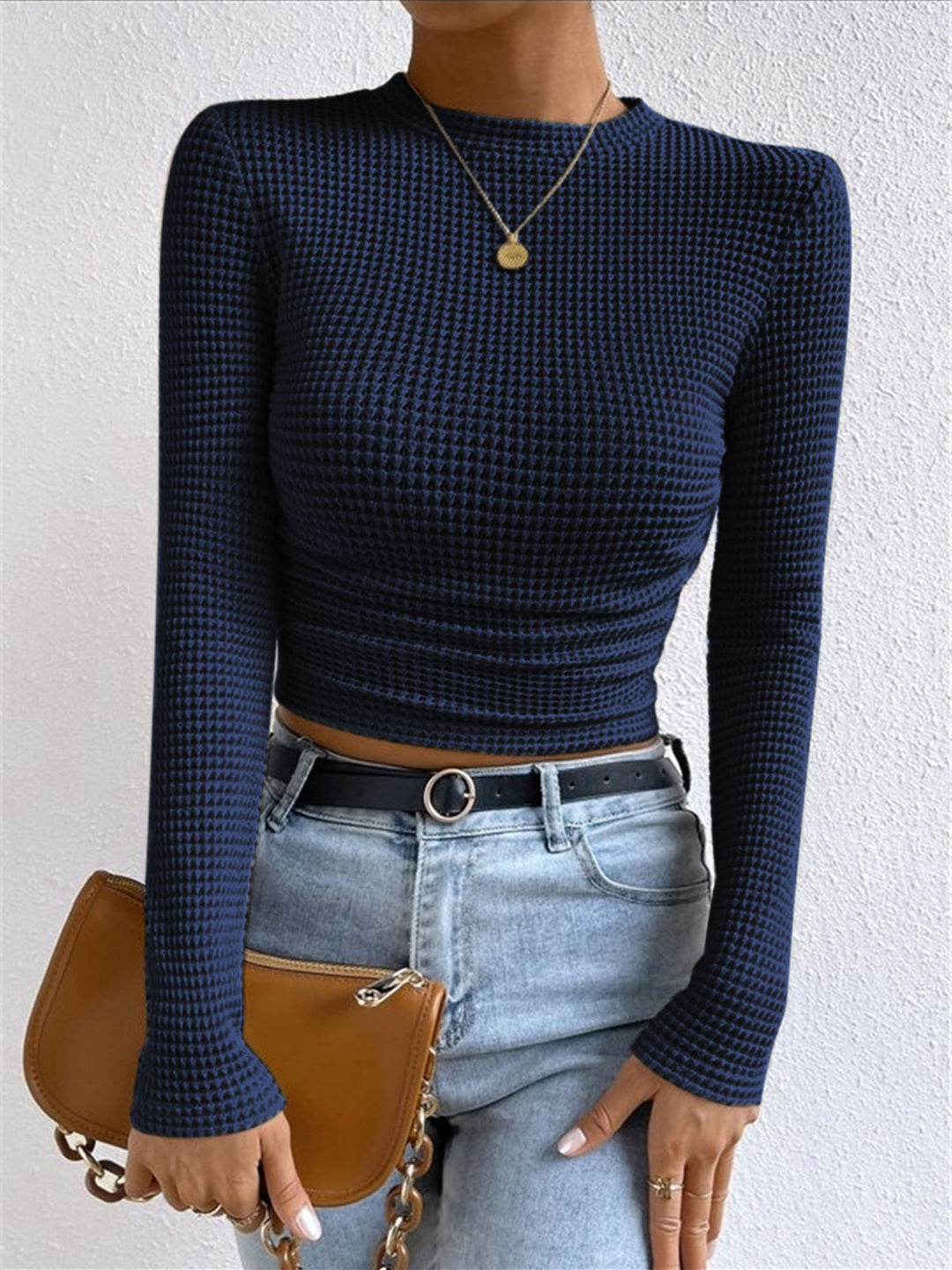 CHIARA™|TOP A MANICHE LUNGHE TEXTURIZZATO CROPPED