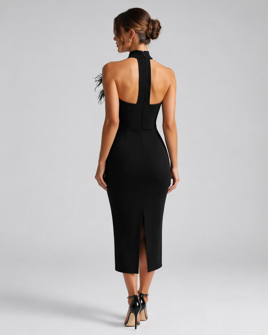NOCTELIA™|VESTITO MIDI HALTER CON RICAMO FLORALE CRYSTAL