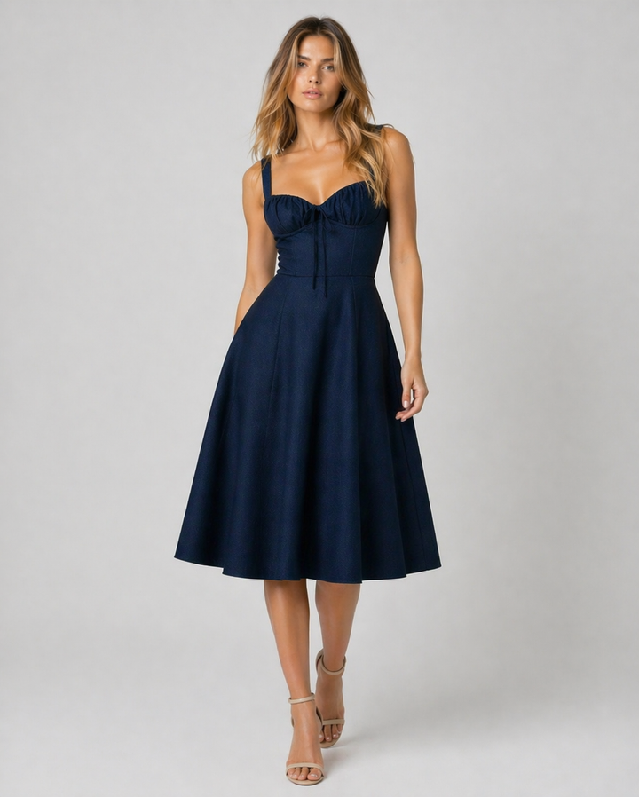 SERAFINA™|VESTITO MIDI CON CORPETTO MODELLANTE E GONNA AMPIA