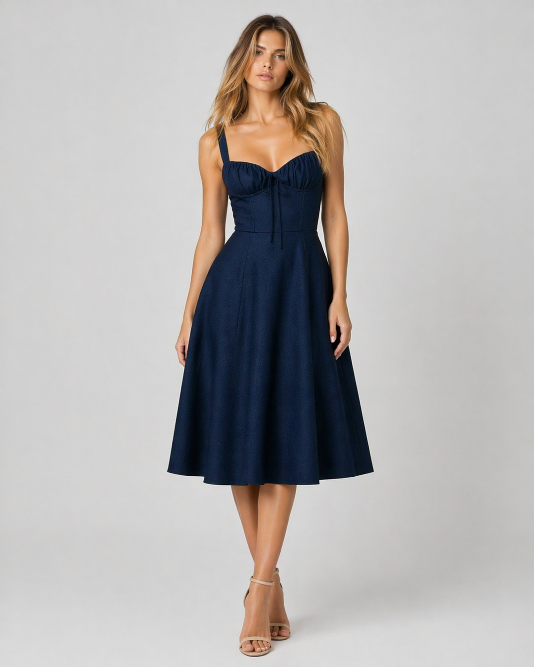 SERAFINA™|VESTITO MIDI CON CORPETTO MODELLANTE E GONNA AMPIA