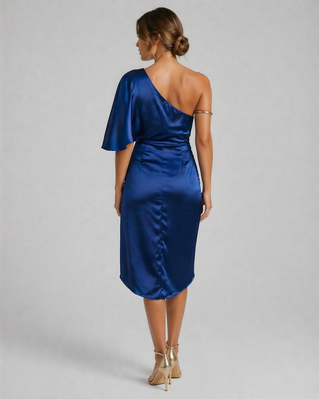 VALERIA™|VESTITO MONOSPALLA SATINATO CON DRAPPEGGIO