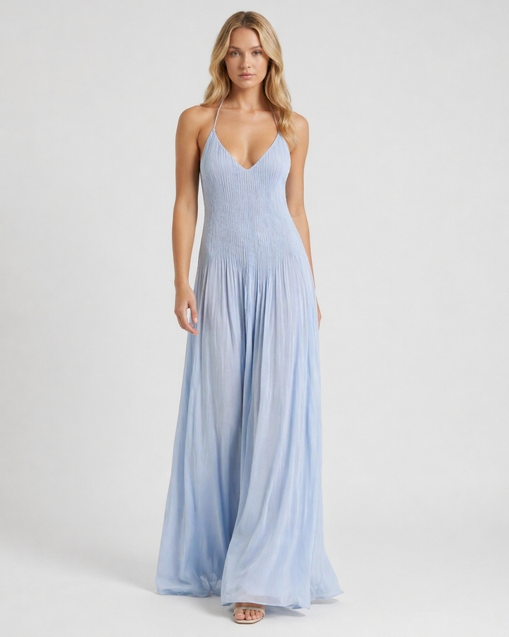 AURELIA™|VESTITO LUNGO PLISSÉ HALTER