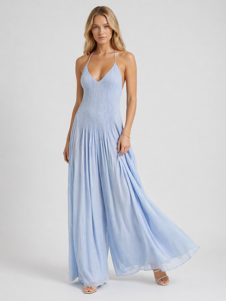 AURELIA™|VESTITO LUNGO PLISSÉ HALTER