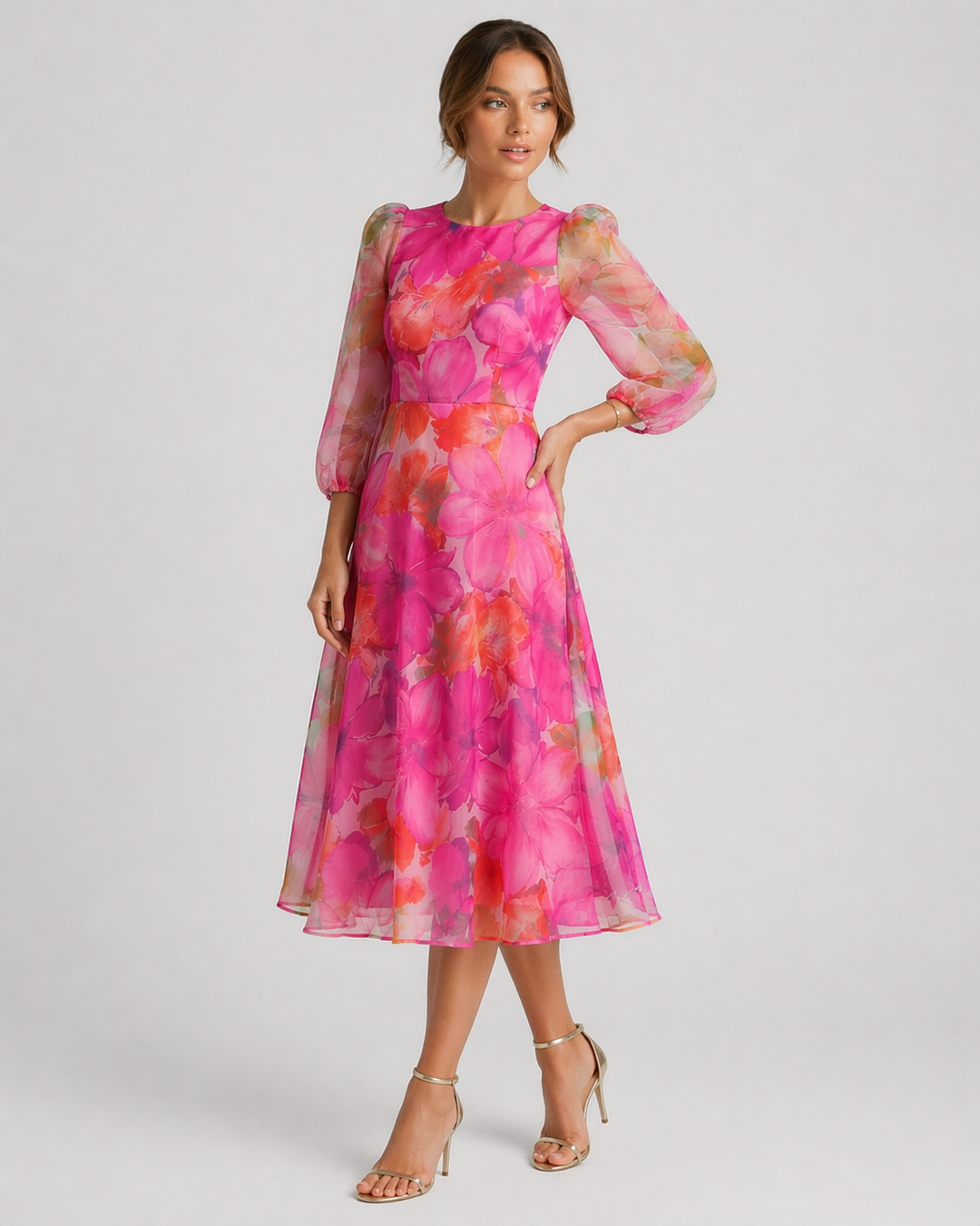 BIANCA™|VESTITO MIDI FLOREALE ELEGANTE